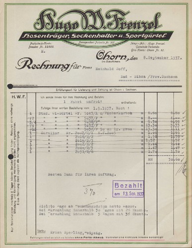 Ohorn rechnung 1937 - ohorn,